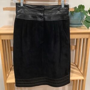 VTG Black Leather & Suede Above Knee Pencil Skirt Size 10 Made in Canada 🇨🇦